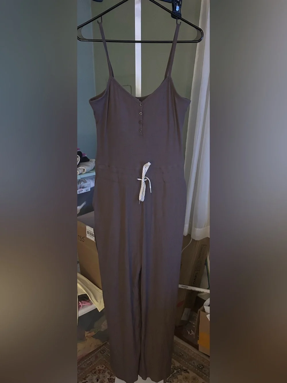 Vuori Pose Henley Jumpsuit in the color Brown